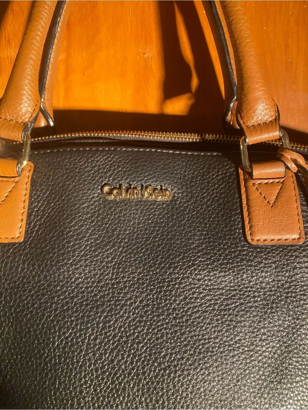 Calvin Klein Black and Brown Leather Contrast Tote